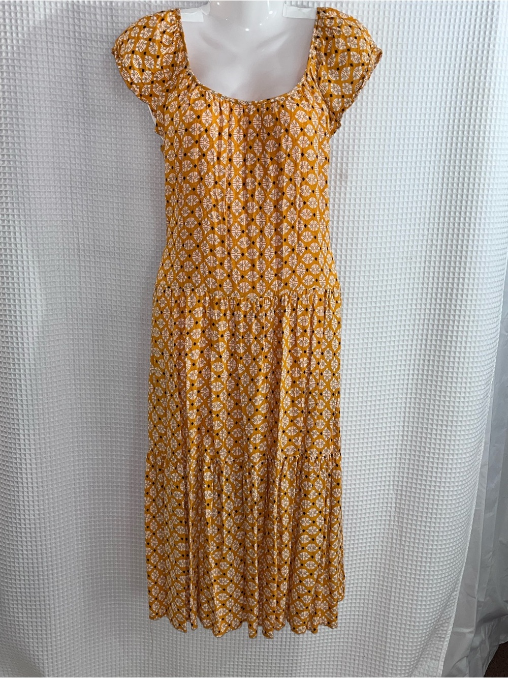 Knox Rose Yellow Printed Maxi Dress with Cap Sleeves size XS